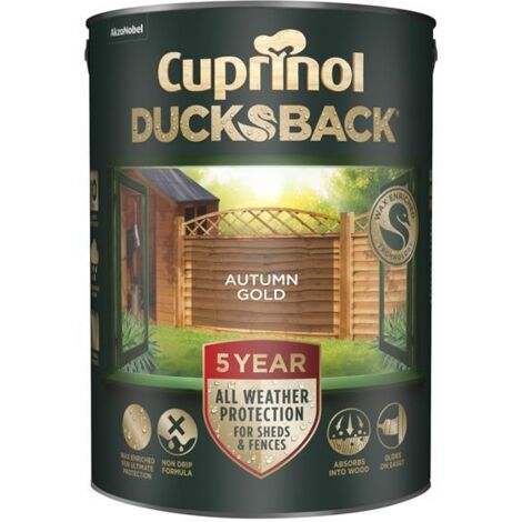 Cuprinol 5111363 Ducksback 5 Year Waterproof for Sheds & Fences Autumn Gold 5 litre CUPDBAG5L