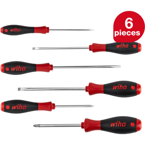 Wiha screwdriver set SoftFinish® (07153) 6 pcs. I screwdriver set for everyday use, craftspeople, industry I slotted/cross I MagicSpring holding feature