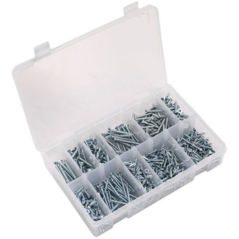 Sealey Self-Tapping Screw Assortment 600pc Countersunk Pozi Zinc AB065STCP