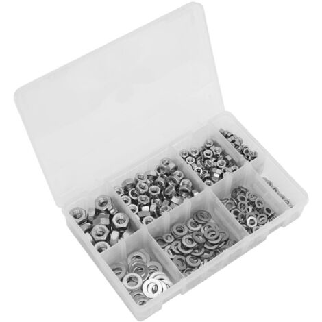 Sealey Stainless Steel Nut and Washer Assortment 500pc M5-M10 AB077NW (1/5)
