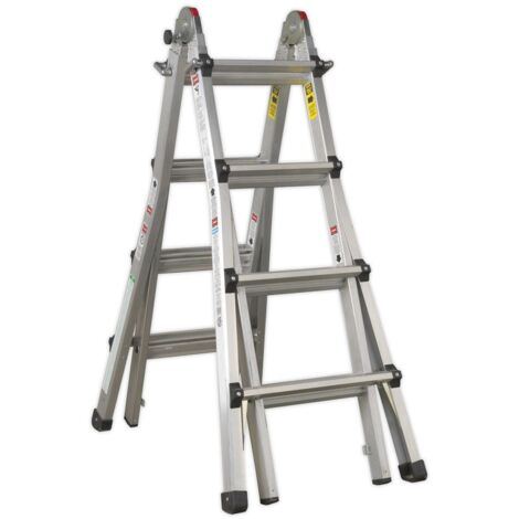 Sealey AFPL3 Aluminium 4-Way Telescopic Adjustable-Height Ladder - EN 131