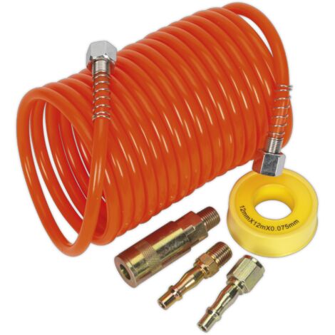 Sealey PE Coiled Air Hose Kit with Connectors 5m x 5mm AHK03