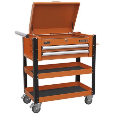 Sealey Heavy-Duty Mobile Tool & Parts Trolley 2 Drawers & Lockable Top - Orange AP760MO