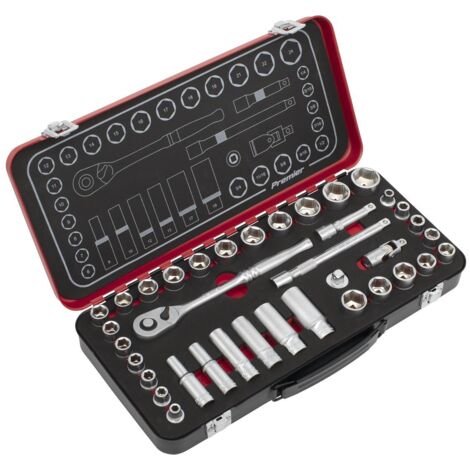 Sealey Socket Set 3/8""D 37pc Metric Imperial Single Hex Standard Length AK7923