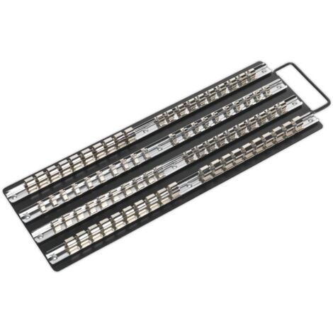 Sealey Socket Rail Tray Black 1/4"" 3/8"" 1/2"" Four 430mm Rails With Clips AK271B
