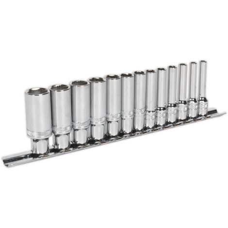 Sealey Metric Socket Set 13pc 1/4""Sq Drive Deep Lock On 6pt Chrome AK2747