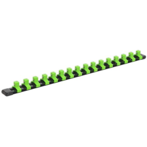 Sealey 3/8""Sq Drive Socket Retaining Rail with 16 Clips Hi-Vis Green AK27053HV