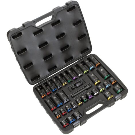 Sealey AK5636M Lock-On Standard Deep Impact Socket Set 34pc 1/2""Sq Drive Metric