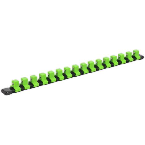 Sealey Socket Retaining Rail with 16 Clips 1/2""Sq Drive - Hi-Vis Green AK27054HV