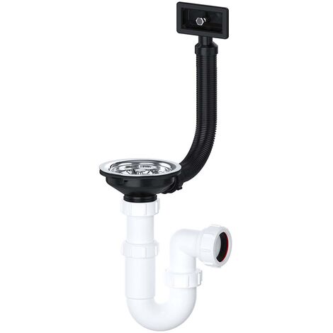 Kitchen Sink Square Overflow Waste Strainer Plug & Telescopic P U Bend Trap Kit