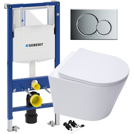 Eco Rimless Wall Hung Toilet Pan Seat Geberit Concealed Cistern Frame Wc Unit Gloss Chrome - Geberit Wall Hung Toilet Installation