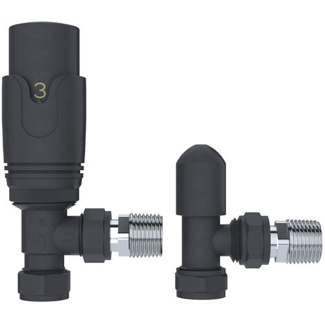 Thermostatic Radiator Valve + Lockshield Set, Angled Fitment