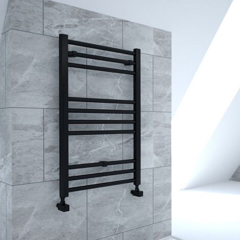 800mm x 600mm Straight Heated Towel Rail Ladder Radiator - Matt Black