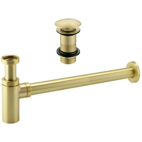Brushed Brass Bottle Trap & Unslotted Basin Sink Waste Adjustable 1 1/4