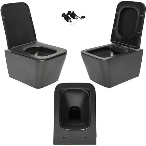 Black Square Hidden Fixation Rimless Wall Hung Toilet Pan & GROHE 0.82m Concealed WC Cistern Frame
