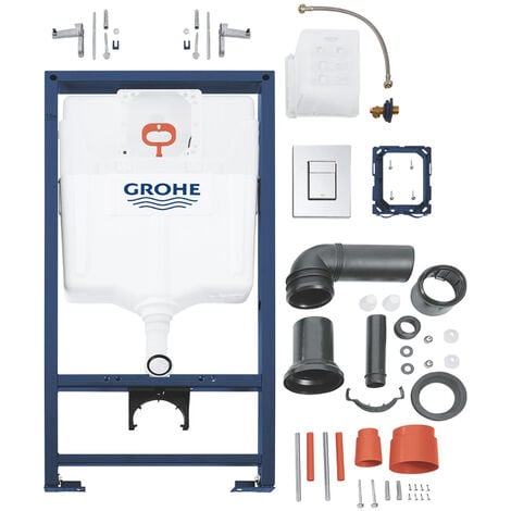 Black Square Hidden Fixation Rimless Wall Hung Toilet Pan & GROHE 0.82m Concealed WC Cistern Frame