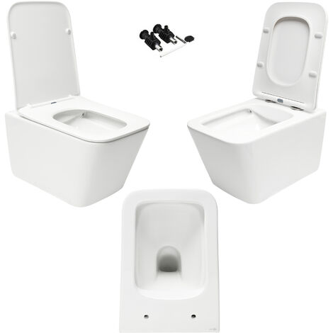 Square Gloss White Hidden Fixation Rimless Wall Hung Toilet Pan & GROHE 0.82m Concealed WC Cistern Frame