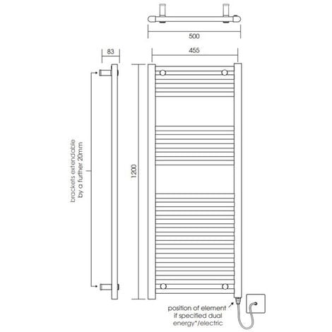 1200mm x 500mm Straight Heated Towel Rail Ladder Radiator - Matt Black