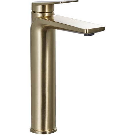 Luxury Sleek Modern Tall High Rise Mono Basin Mixer - Brushed Brass