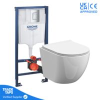 Grava House Rimless Wall Hung Toilet Pan with GROHE 1.13m Concealed Cistern Frame