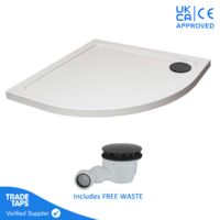 800mm White Quadrant 45mm Low Profile Shower Tray with Matt Black Waste