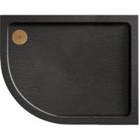 Aquadart Luxury Black Slate Effect Shower Tray - Brushed Brass Waste - Offset Quad - LH - 1200 x 800mm