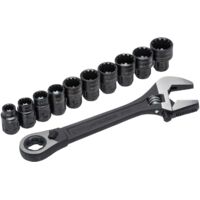 Crescent Pass-Through Adjustable Wrench Set with 11 Pieces and Combo Sockets (CRECPTAW8) with Spline Sockets (XMS21PTHRU11)