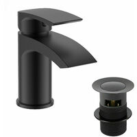 Bathroom Luxury Black Matt Basin Sink Mono Mixer Single Lever Tap & Waste