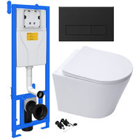 ECO Rimless Wall Hung Toilet Pan, Seat & Concealed Cistern Support Frame WC Unit