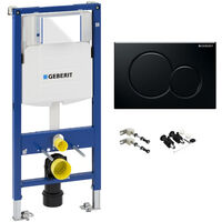 Rimless Wall Hung Toilet & GEBERIT Duofix 1.12m WC Concealed Cistern Frame - Gloss Black Flush Plate