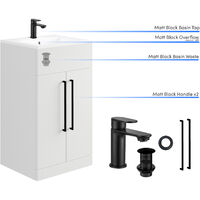 500mm Matt Pearl Grey Bathroom Vanity Unit Cabinet Basin Sink & Matt Black Accessory Set