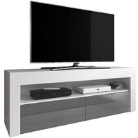 E Com Meuble Tv Armoire Tele Table Television Luna 140 Cm Mat Blanc Et Blanc Brillant Blanc Tvu9s112140wwhg