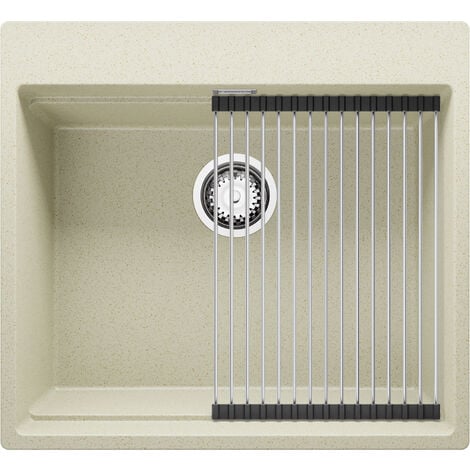 Evier Cuisine en Granit 58 x 53 cm Lavabo 1 bac + Siphon Classique, Évier à Encastrer de Primagran, Beige