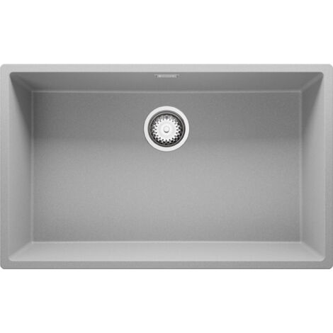 PRIMAGRAN Evier Sous Plan 76x47cm, Evier en Granit 1 bac + Kit de Vidage, Évier au meuble 80cm - London, Gris