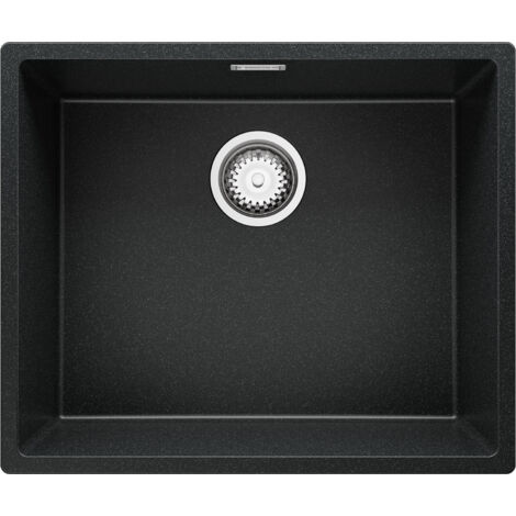PRIMAGRAN Evier Cuisine en Granit 56x47cm, Lavabo 1 bac + Kit de Vidage, Évier à Encastrer au meuble 60cm - London Slim, Graphite