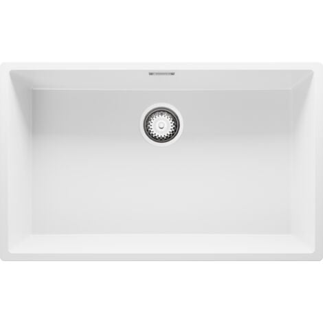 Evier Cuisine 76 x 47 cm Evier en Granit 1 bac + Siphon Classique, Lavabo Cuisine de Primagran, Blanc