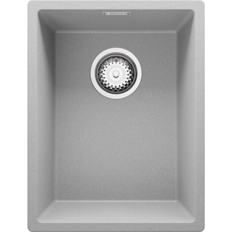 PRIMAGRAN Evier Cuisine en Granit 36x47cm, Lavabo 1 bac + Kit de Vidage, Évier à Encastrer au meuble 40cm - London Slim, Gris (1/5)