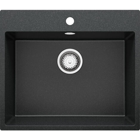 Évier Cusine en Granit 58x50 cm Lavabo Cuisine 1 Bac + Kit de Vidage, Évier au meuble 60cm Évier à Encastrer de Primagran, Graphite