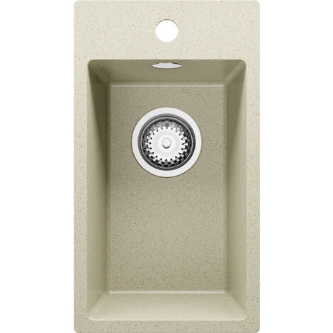 Évier Cusine en Granit 28x50 cm Lavabo Cuisine 1 Bac + Kit de Vidage, Évier au meuble 30cm Évier à Encastrer de Primagran, Beige