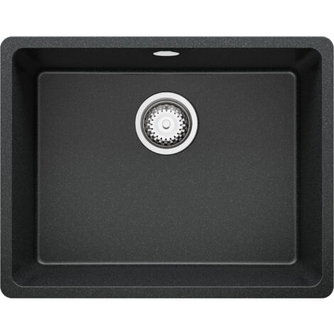 PRIMAGRAN Evier Sous Plan 56x44cm, Evier en Granit 1 bac + Kit de Vidage, Évier au meuble 60cm - Venise Easy, Graphite