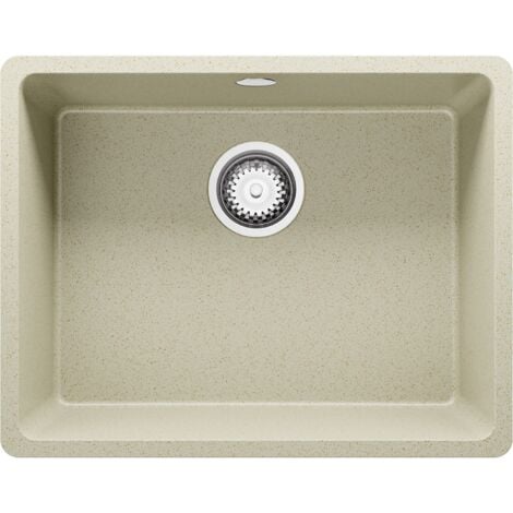 Évier Cusine en Granit 56x44 cm, Lavabo Cuisine 1 Bac + Kit de Vidage, Évier au meuble 60cm, Évier à Encastrer de Primagran Beige
