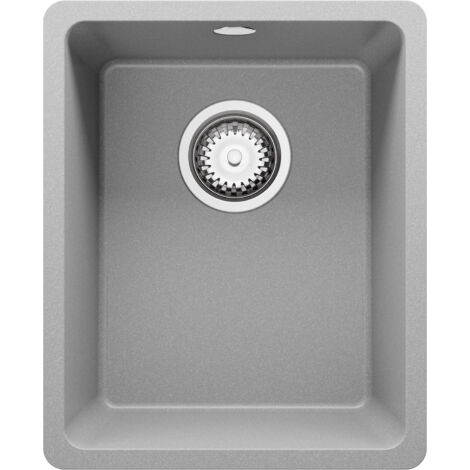 PRIMAGRAN Evier Sous Plan 36x44cm, Evier en Granit 1 bac + Kit de Vidage, Évier au meuble 40cm - Venise Easy, Gris (1/5)