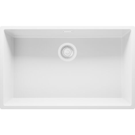 PRIMAGRAN Evier Sous Plan 76x47cm, Evier en Granit 1 bac + Kit de Vidage, Évier au meuble 80cm - London, Tout Blanc