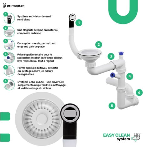 PRIMAGRAN Evier Cuisine en Granit 43x50cm, Lavabo 1 bac + Kit de Vidage, Évier à Encastrer au meuble 45cm - Riga, Tout Blanc