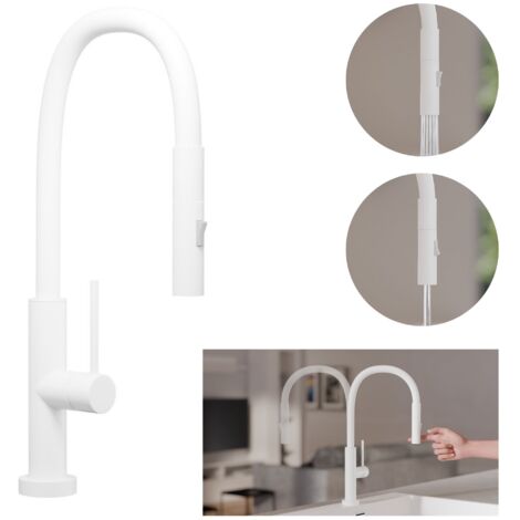 PRIMAGRAN Robinet de cuisine 6030, Robinet d'évier rotation 360°, Robinet haute pression, avec bec flexible FLEX, Robinet flexible haute pression, Blanc (1/5)