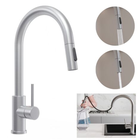 PRIMAGRAN Robinet de cuisine 9010, Robinet d'évier rotation 360°, Robinet haute pression, avec deux types de jet, avec bec rétractable, Inox