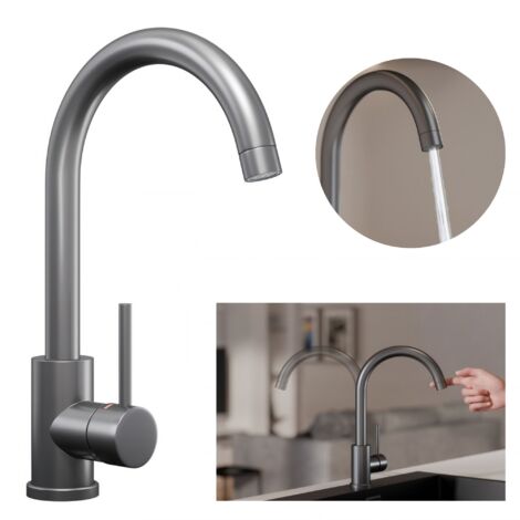 PRIMAGRAN Robinet de cuisine 5010, Robinet d'évier rotation 360°, Robinet haute pression, Gun Metal (1/5)
