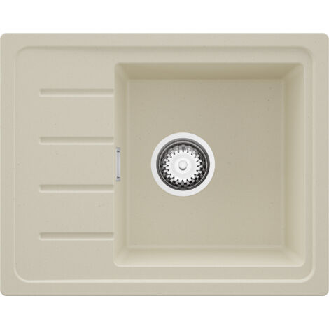 PRIMAGRAN Evier Cuisine en Granit 55x44cm,Lavabo 1 bac + Kit de Vidage, Évier à Encastrer au meuble 45cm - Copenhague Easy, Beige (1/5)