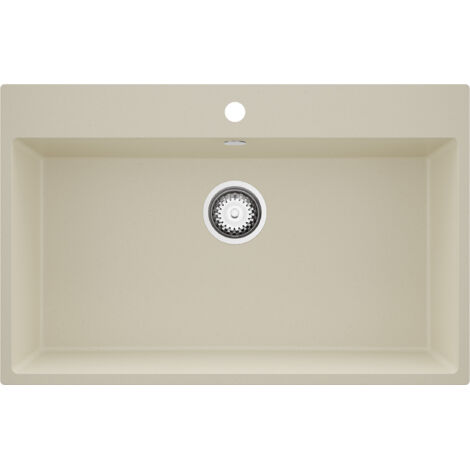 PRIMAGRAN Evier Cuisine en Granit 78x50cm,Lavabo 1 bac + Kit de Vidage, Évier à Encastrer au meuble 80cm - Riga, Beige (1/5)