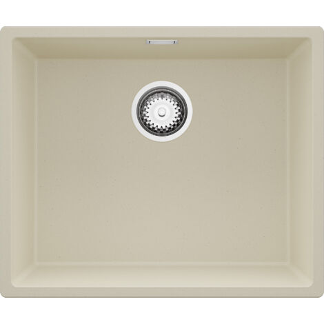 PRIMAGRAN Evier Cuisine en Granit 56x47cm,Lavabo 1 bac + Kit de Vidage, Évier à Encastrer au meuble 60cm - London Slim, Beige (1/5)